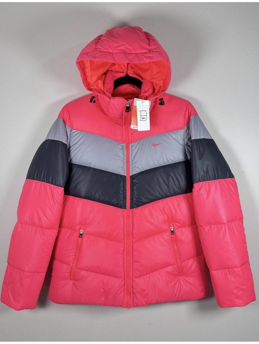 $275 NWT Nike Goose Down Puffer Jacket Neon Pink Silver Black Womens Medium Coat